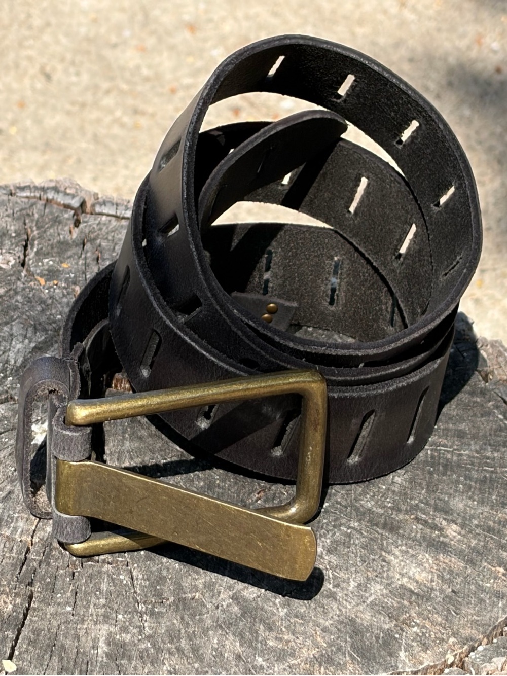 We The Free Distressed Black Leather Belt with Brass Buckle NWoT
